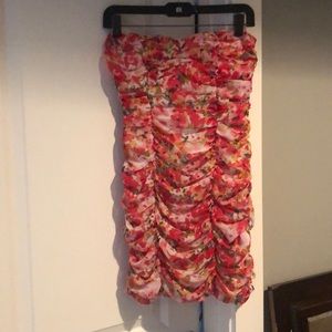 F21 strapless floral mini dress